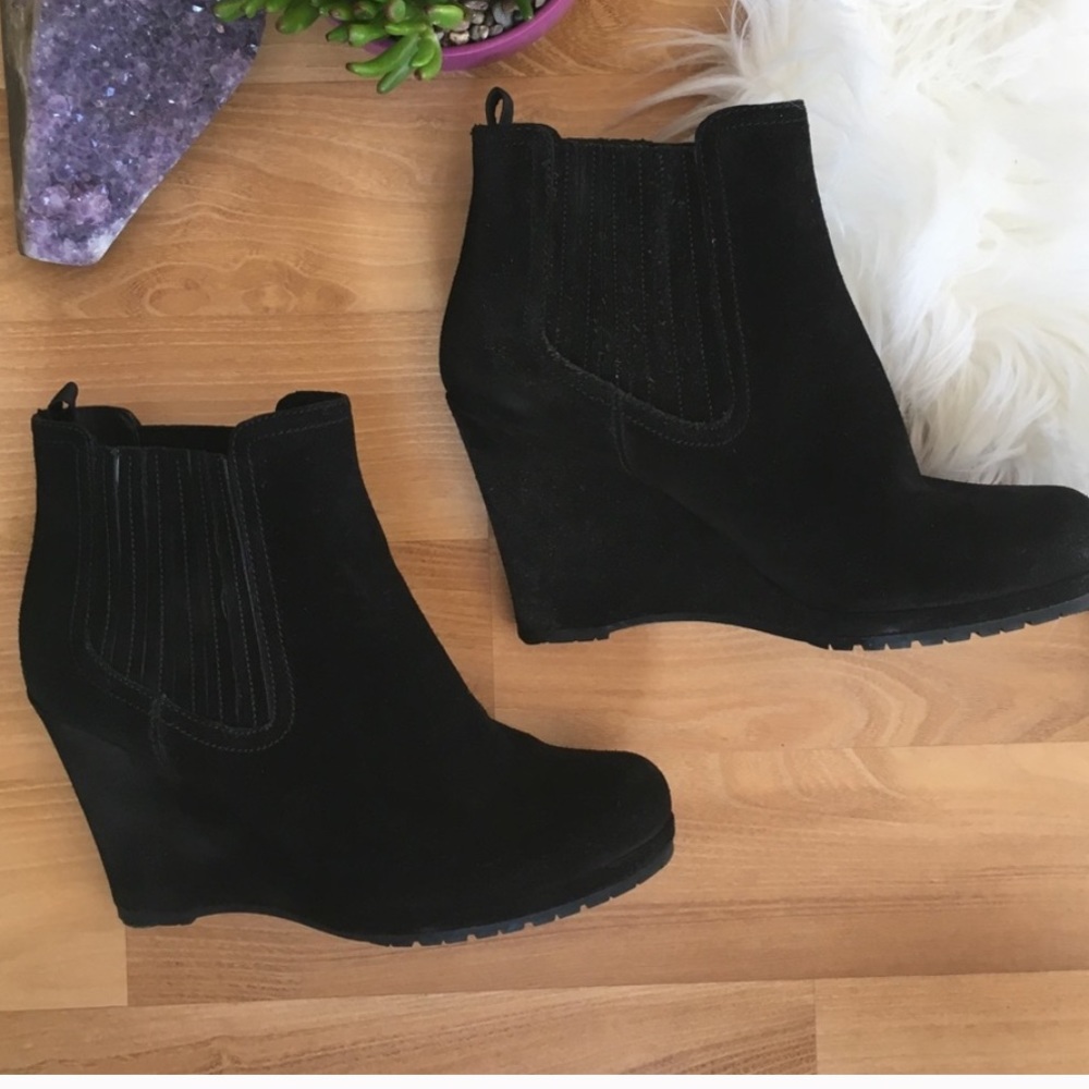 Prada black suede ankle wedge heel bootie